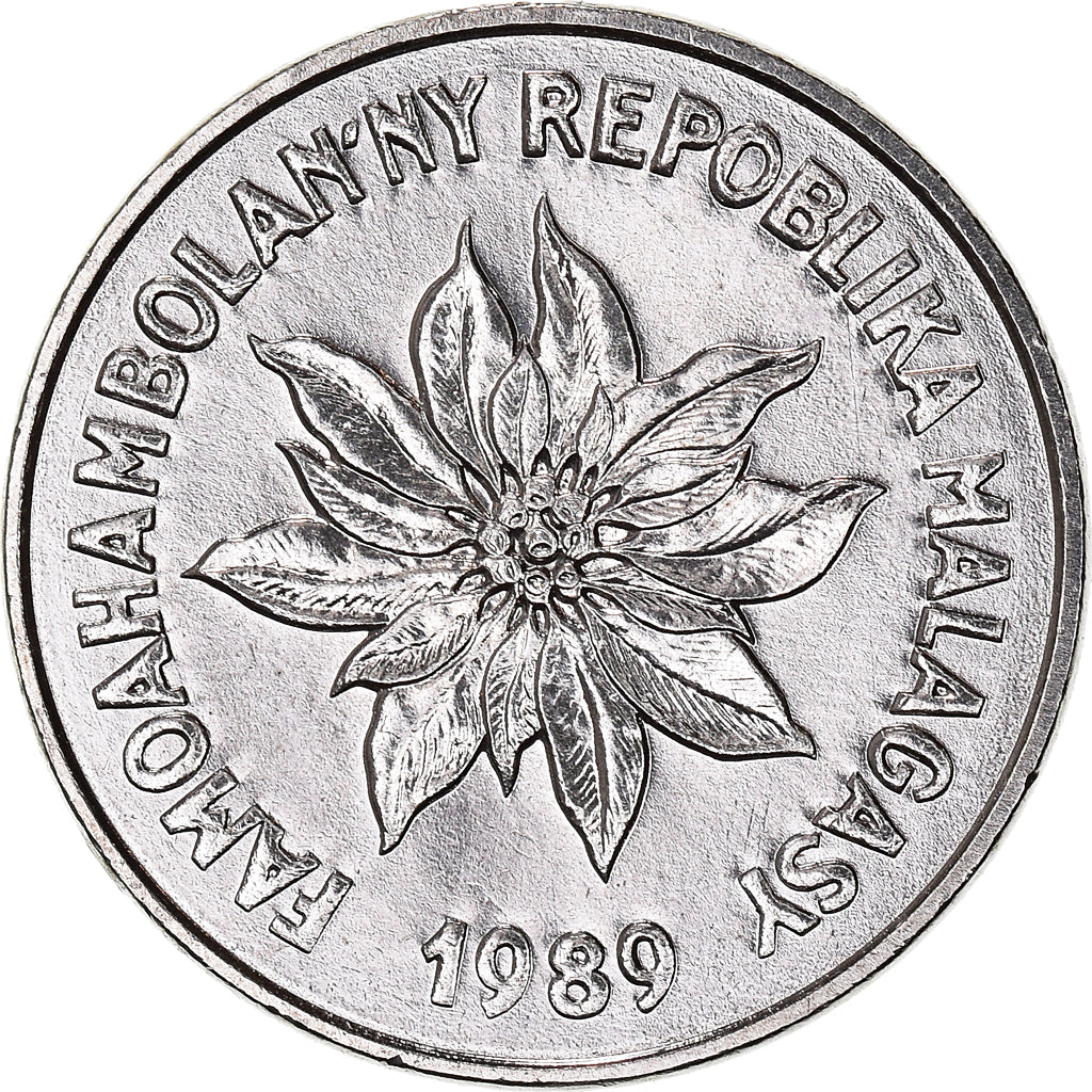 Coin, Madagascar, 2 Francs, 1989, Paris, AU(55-58), Stainless Steel, KM:9