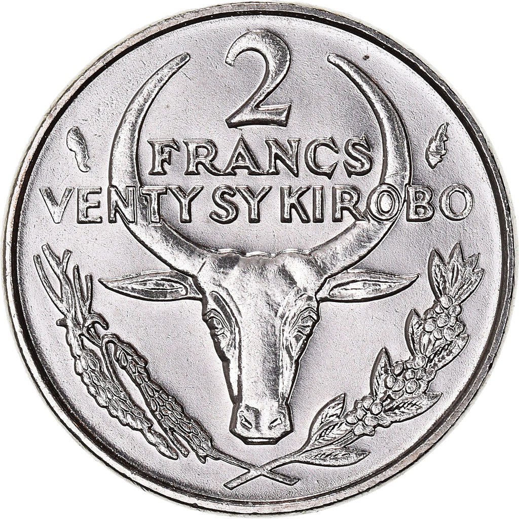 Coin, Madagascar, 2 Francs, 1989, Paris, AU(55-58), Stainless Steel, KM:9