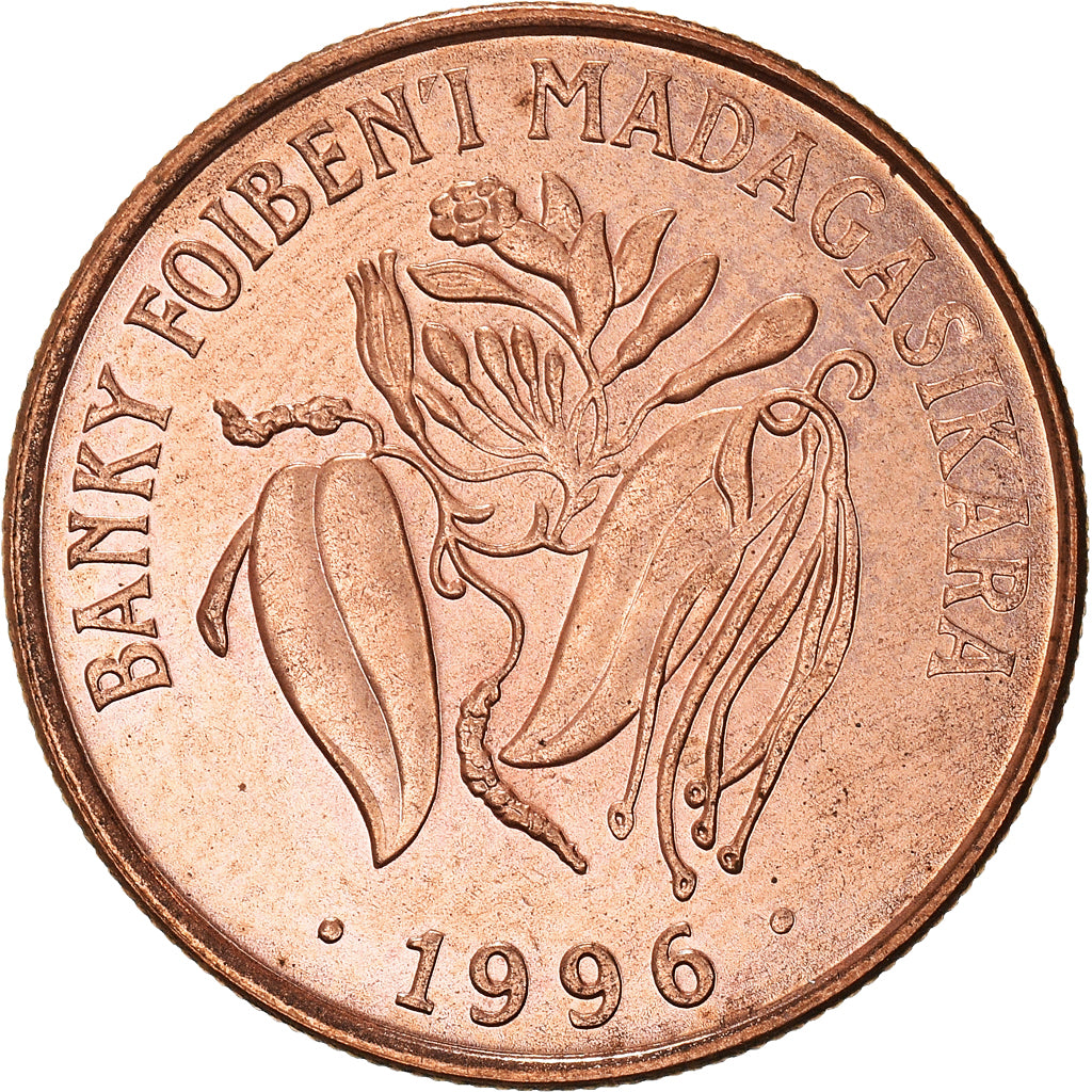 Coin, Madagascar, 10 Francs, 2 Ariary, 1996, Paris, AU(50-53), Copper Plated