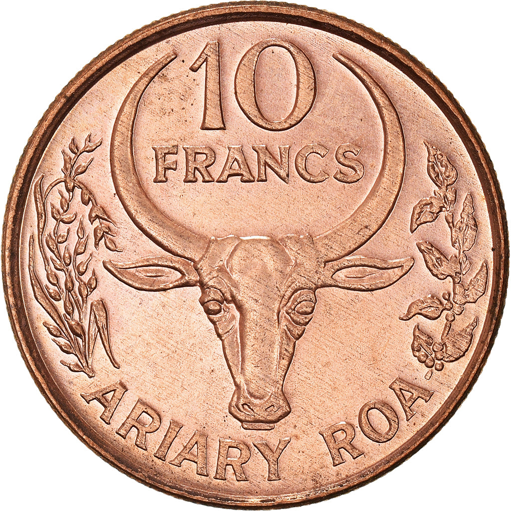 Coin, Madagascar, 10 Francs, 2 Ariary, 1996, Paris, AU(50-53), Copper Plated