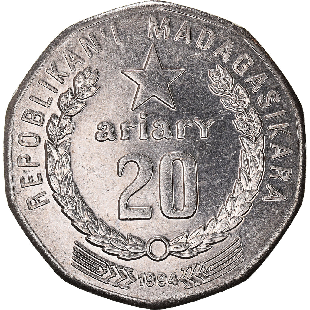 Monnaie, Madagascar, 20 Ariary, 1994, Royal Canadian Mint, TTB+, Nickel Clad