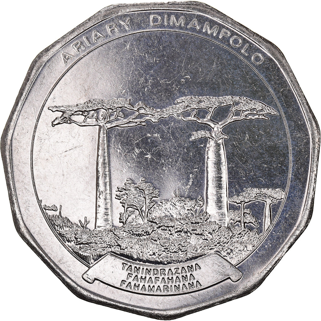 Moeda, Madagáscar, 50 Ariary, 1996, AU(55-58), Aço Inoxidável, KM:25.1