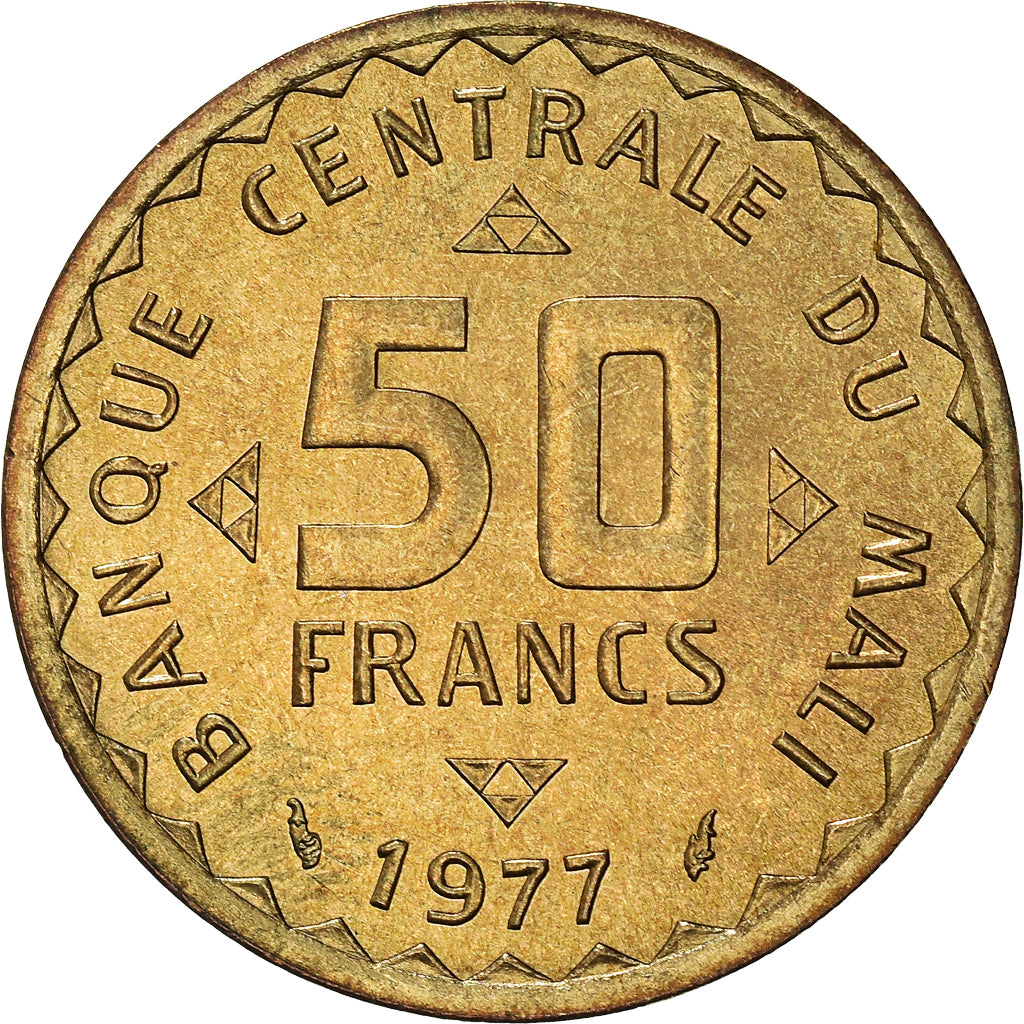 Coin, Mali, 50 Francs, 1977, Paris, AU(55-58), Nickel-brass, KM:9