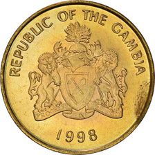 Moeda, GÂMBIA, 10 Bututs, 1998, AU(50-53), Aço Cromado a Latão, KM:56