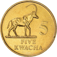 Coin, Zambia, 5 Kwacha, 1992, British Royal Mint, AU(55-58), Brass, KM:31