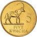 Coin, Zambia, 5 Kwacha, 1992, British Royal Mint, AU(55-58), Brass, KM:31