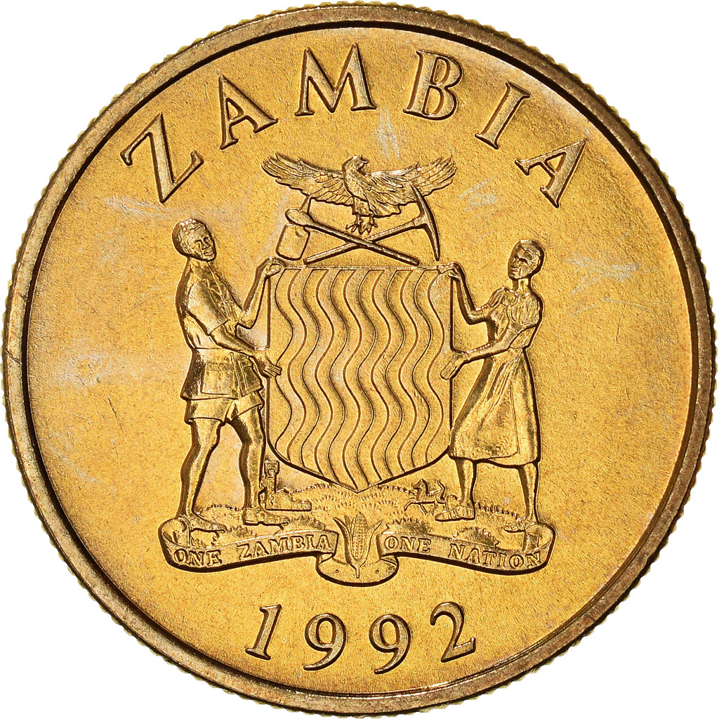 Münze, Sambia, 10 Kwacha, 1992, British Royal Mint, VZ, Messing, KM:32