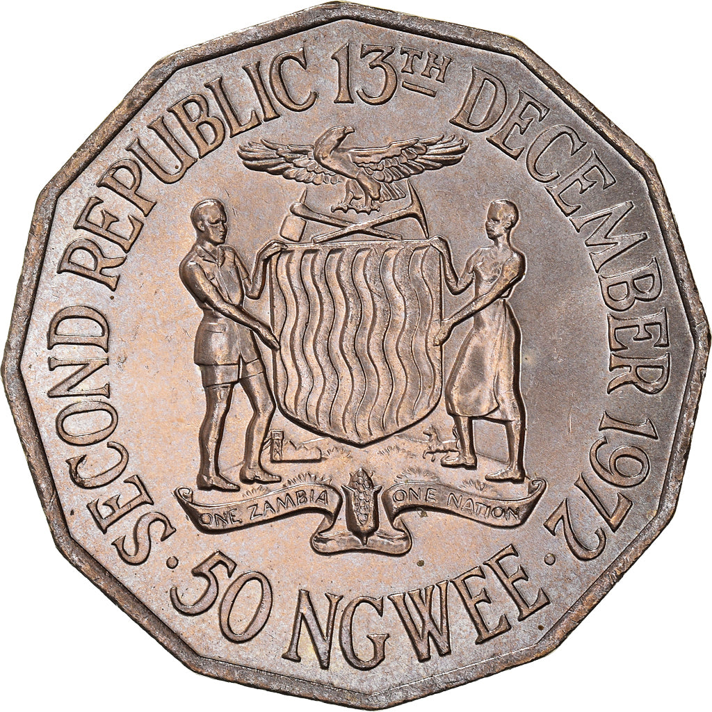 Coin, Zambia, 50 Ngwee, 1972, British Royal Mint, AU(50-53), Copper-nickel