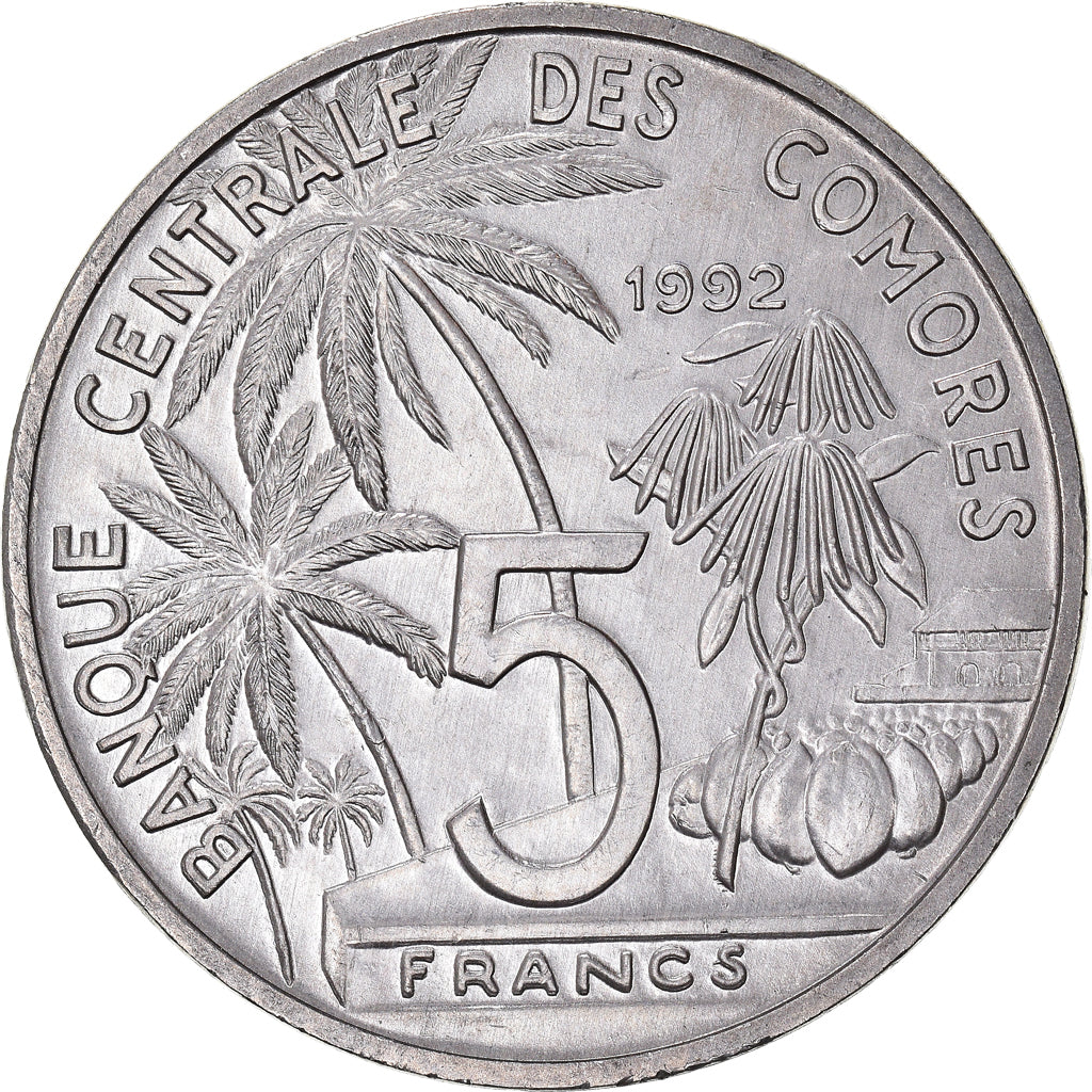 Münze, Komoren, 5 Francs, 1992, Paris, UNZ, Aluminium, KM:15