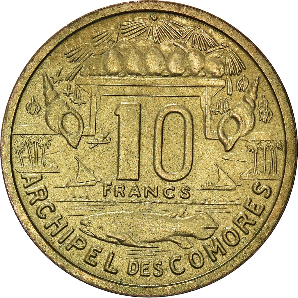 Coin, Comoros, 10 Francs, 1964, Paris, MS(60-62), Aluminum-Bronze, KM:7