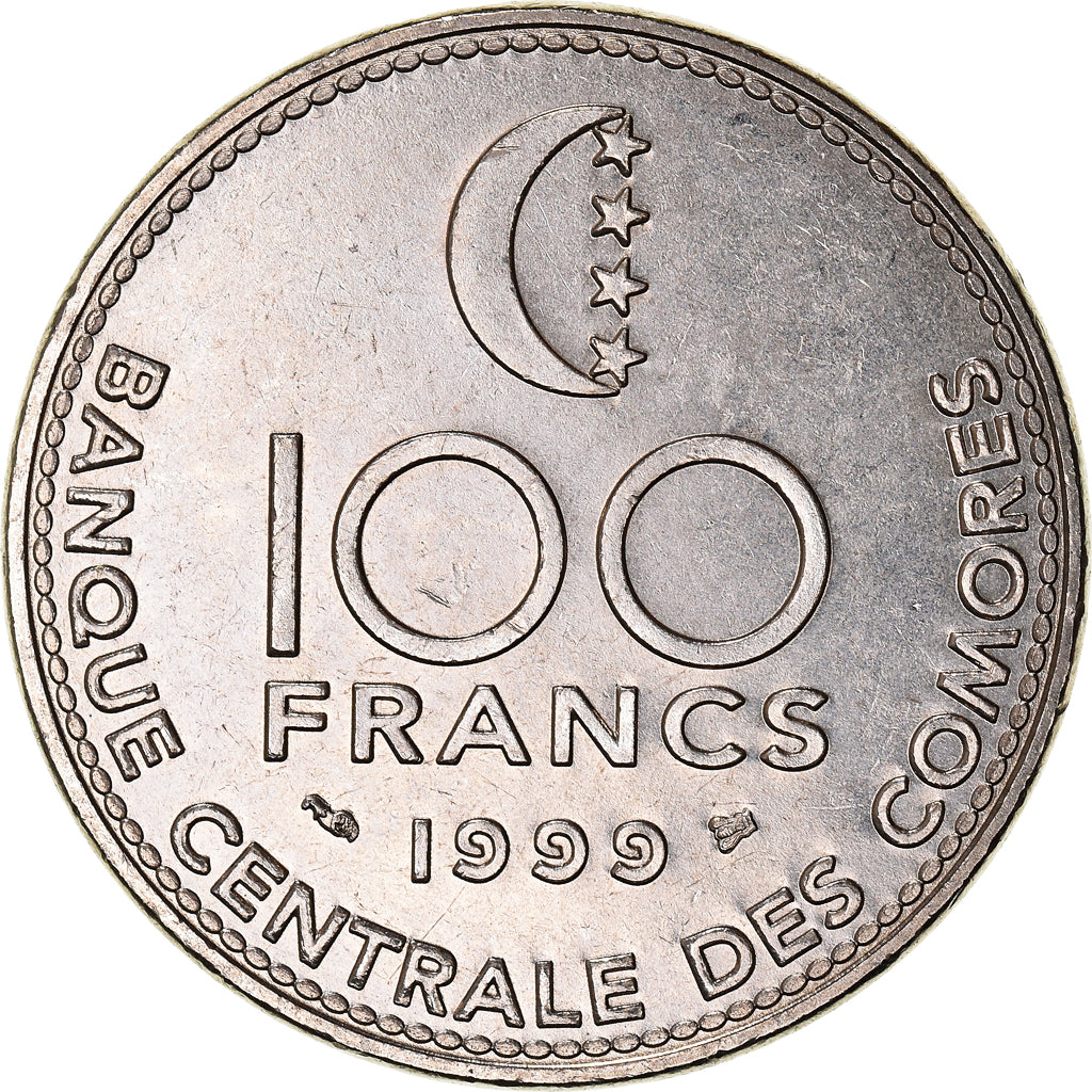 Coin, Comoros, 100 Francs, 1999, Paris, AU(50-53), Nickel, KM:18