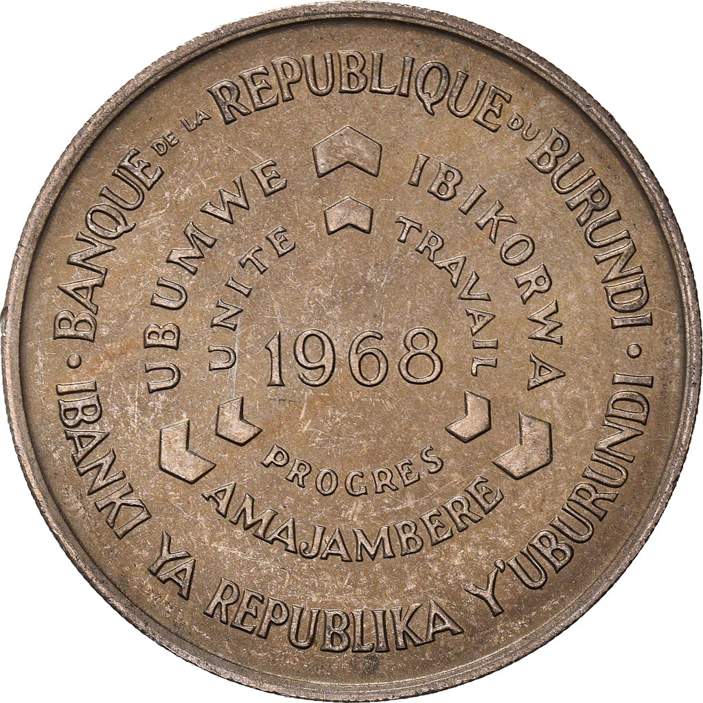 Münze, Burundi, 10 Francs, 1968, VZ, Kupfer-Nickel, KM:17