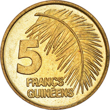 Coin, Guinea, 5 Francs, 1985, AU(55-58), Brass Clad Steel, KM:53