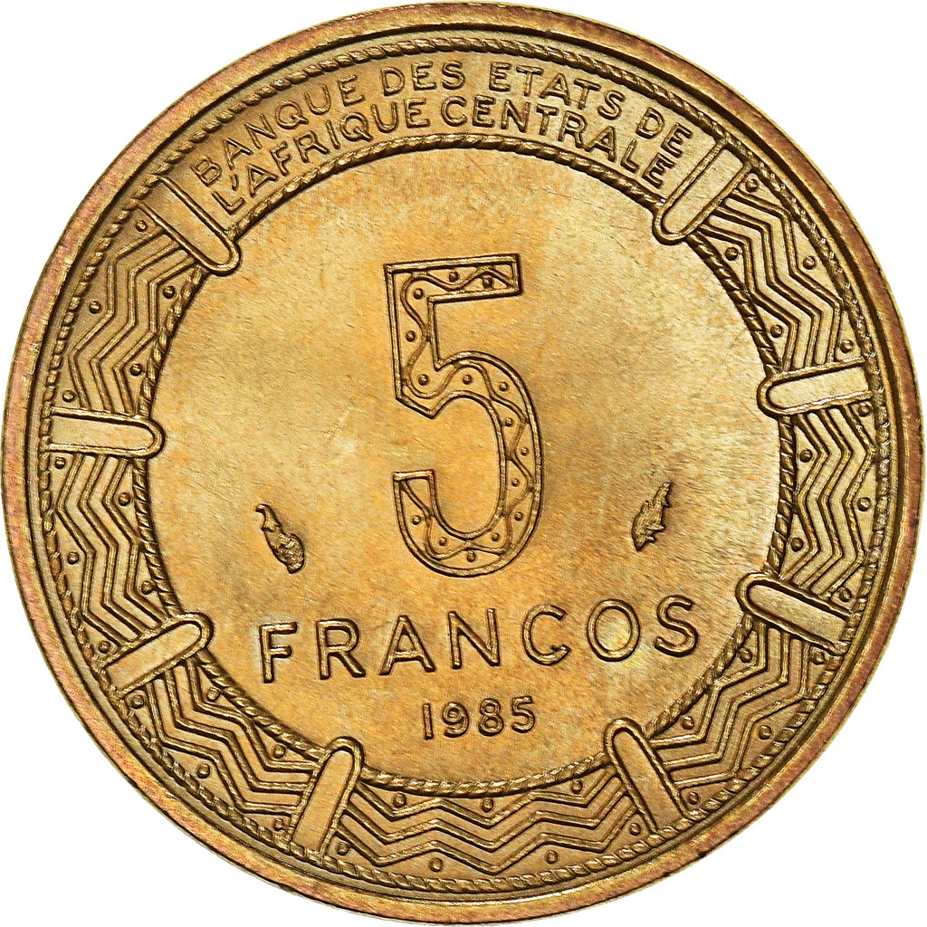 Moneta, Guinea equatoriale, 5 Francos, 1985, Paris, SPL, Alluminio-bronzo, KM:62