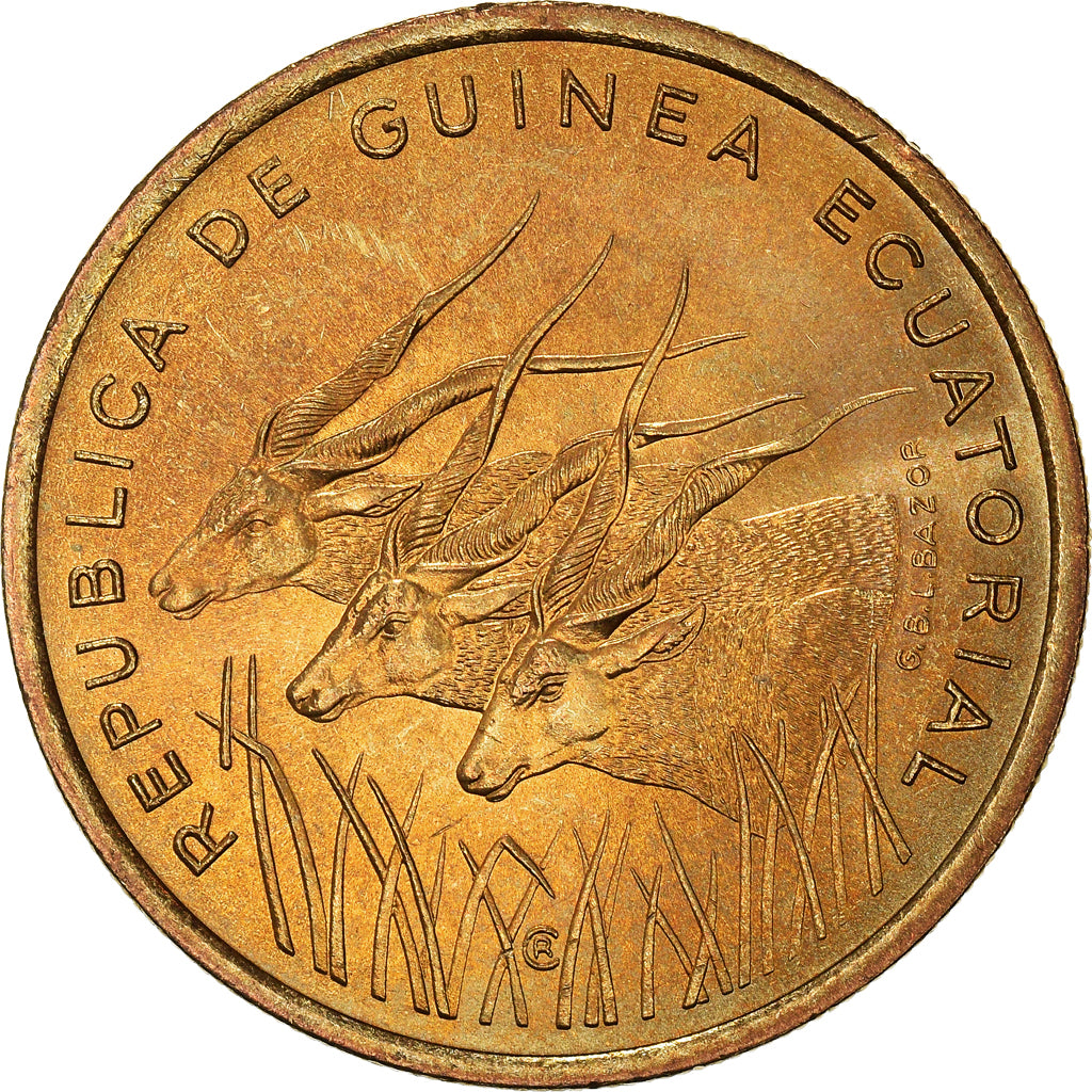 Coin, Equatorial Guinea, 25 Francos, 1985, Paris, AU(55-58), Aluminum-Bronze