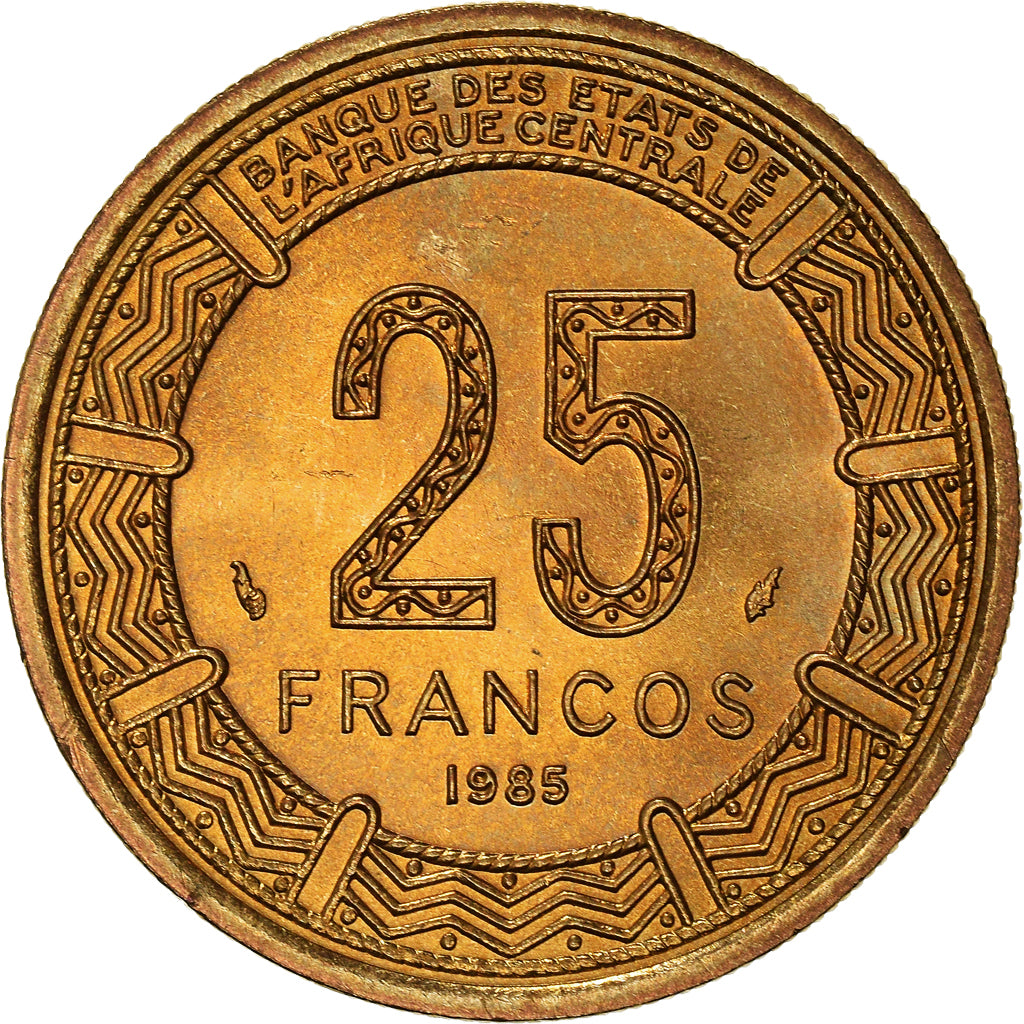 Coin, Equatorial Guinea, 25 Francos, 1985, Paris, AU(55-58), Aluminum-Bronze