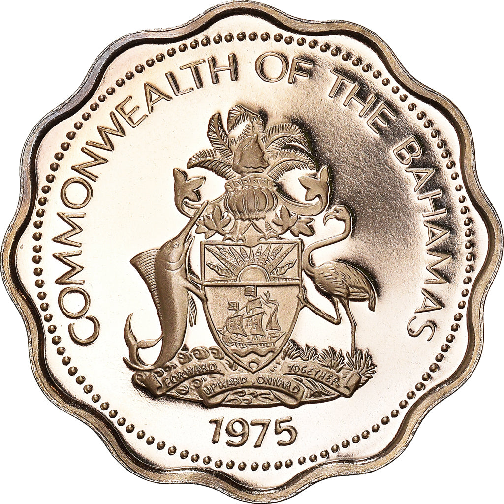 Coin, Bahamas, Elizabeth II, 10 Cents, 1975, Franklin Mint, U.S.A., BE, MS(64)