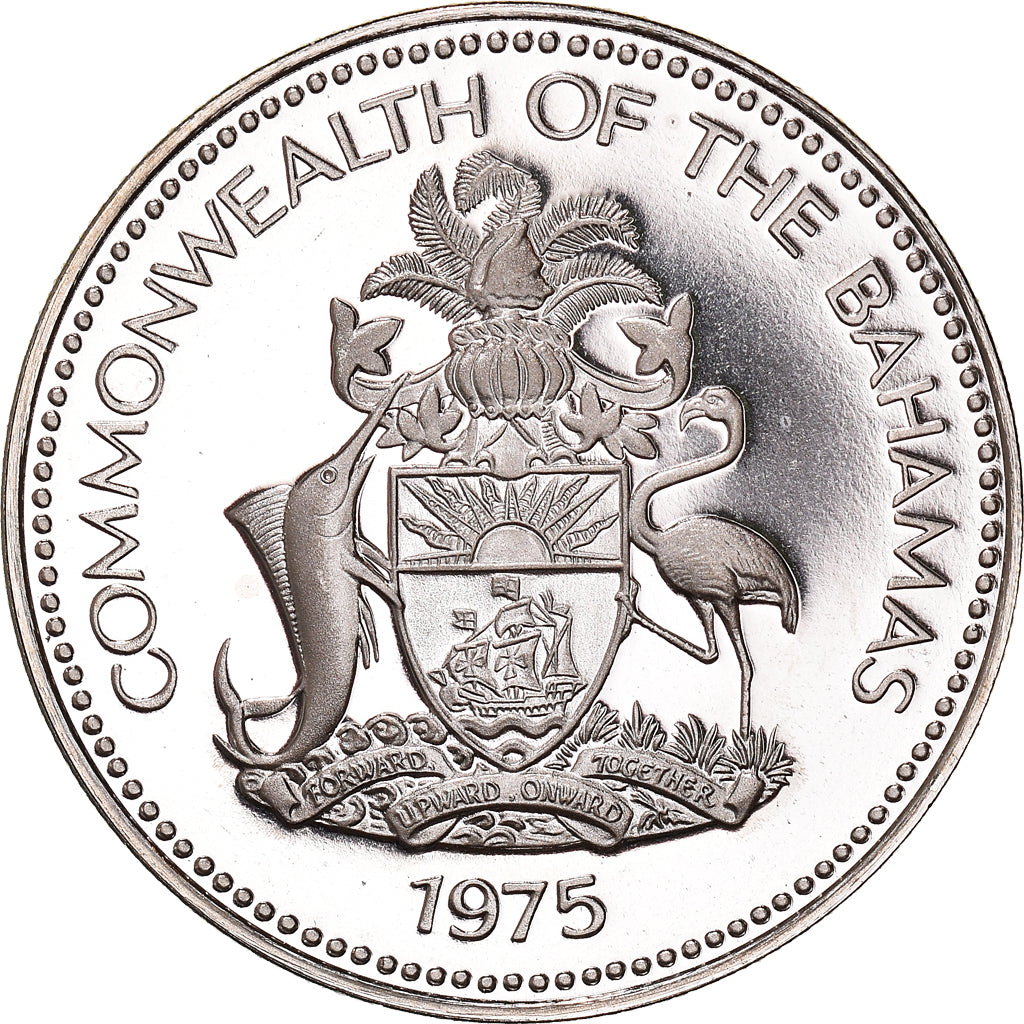 Coin, Bahamas, Elizabeth II, 25 Cents, 1975, Franklin Mint, U.S.A., BE, MS(64)
