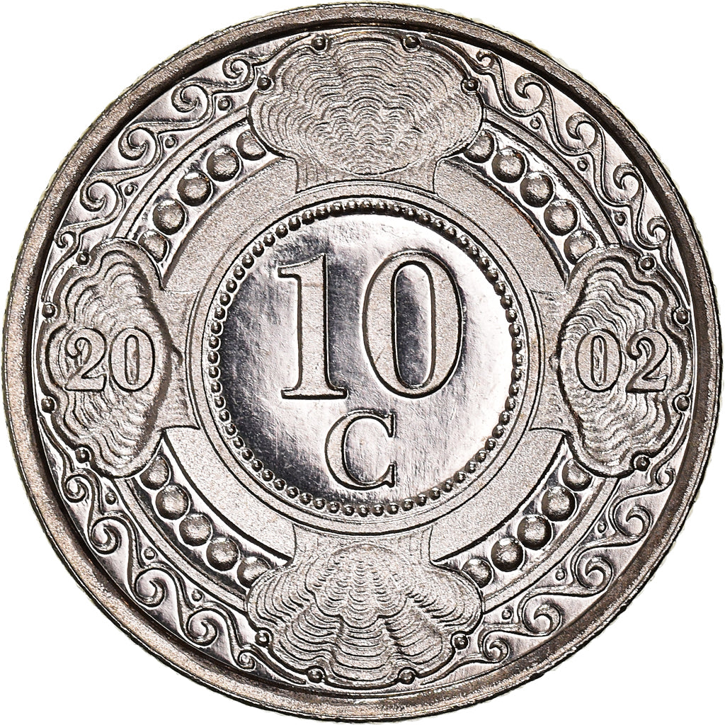 Coin, Netherlands Antilles, Beatrix, 10 Cents, 2002, MS(64), Nickel Bonded