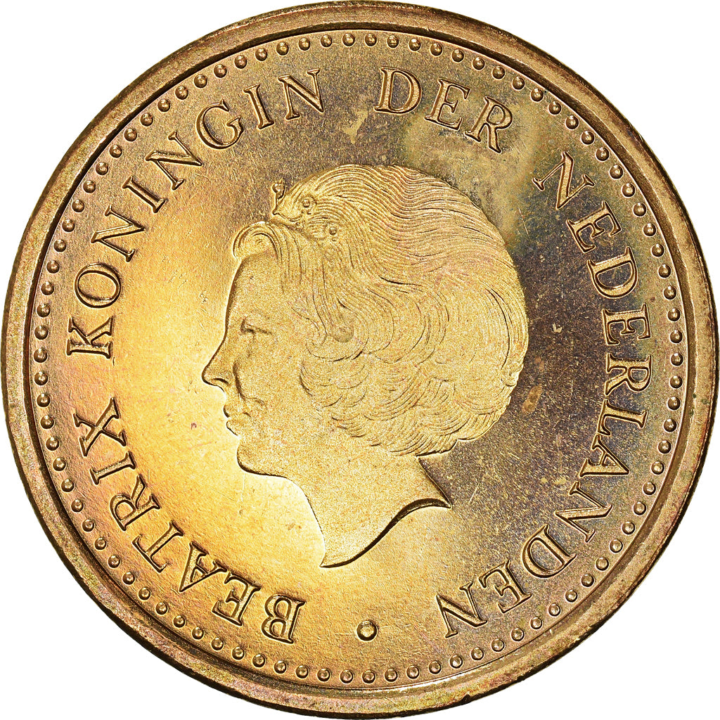 Coin, Netherlands Antilles, Beatrix, Gulden, 2002, MS(63), Aureate Steel, KM:37