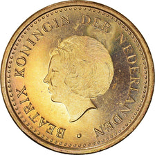 Coin, Netherlands Antilles, Beatrix, Gulden, 2002, MS(63), Aureate Steel, KM:37