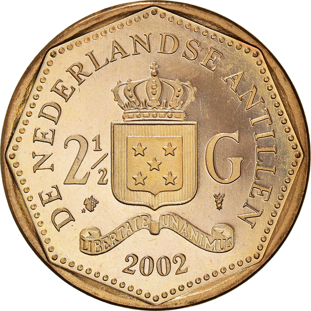 Moneda, Antillas holandesas, Beatrix, 2-1/2 Gulden, 2002, SC+, Aureate Steel