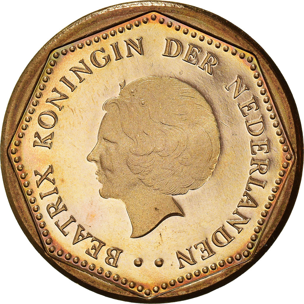 Coin, Netherlands Antilles, Beatrix, 5 Gulden, 2002, MS(64), Aureate Bonded