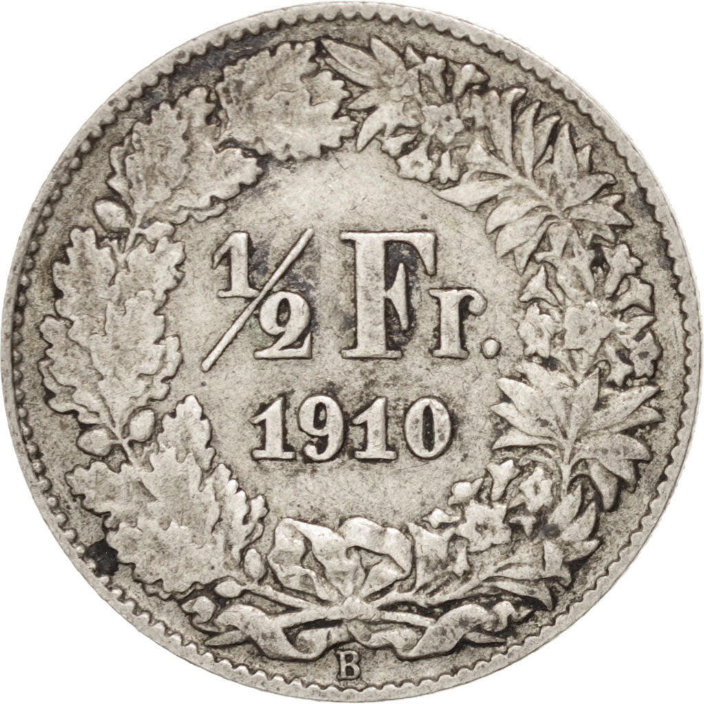 SWITZERLAND, 1/2 Franc, 1910, Bern, KM #23, AU(50-53), Silver, 18.2, 2.50