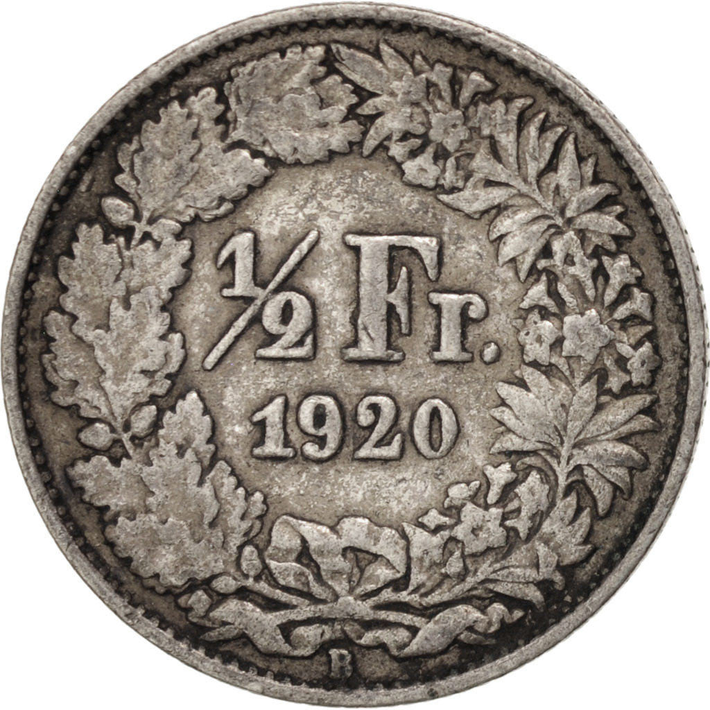 Coin, Switzerland, 1/2 Franc, 1920, Bern, AU(50-53), Silver, KM:23