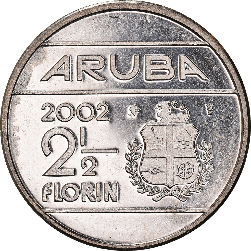 Münze, Aruba, Beatrix, 2-1/2 Florin, 2002, Utrecht, SS+, Nickel Bonded Steel