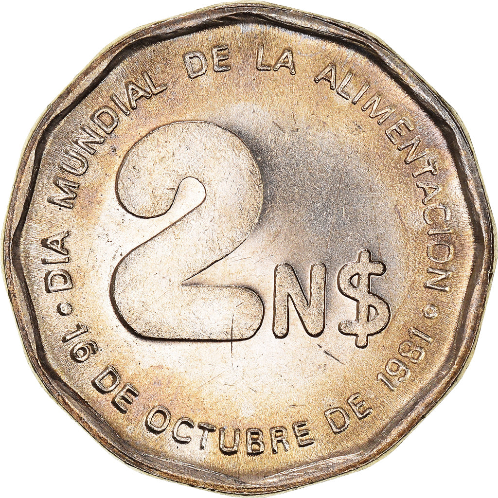 Moeda, Uruguai, 2 Nuevos Pesos, 1981, Santiago, AU(50-53), Cobre-Níquel-Zinco