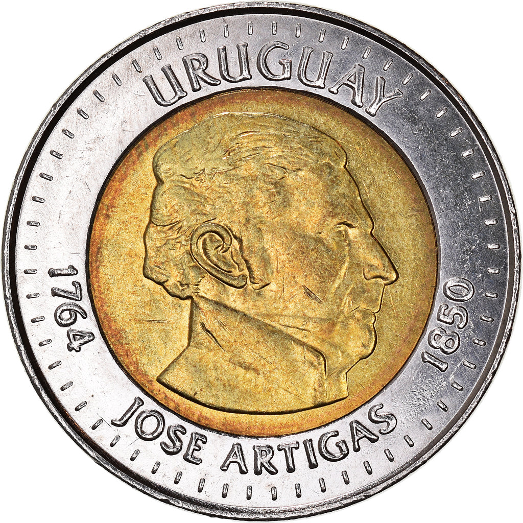 Moneda, Uruguay, 10 Pesos Uruguayos, 2000, MBC+, Bimetálico, KM:121