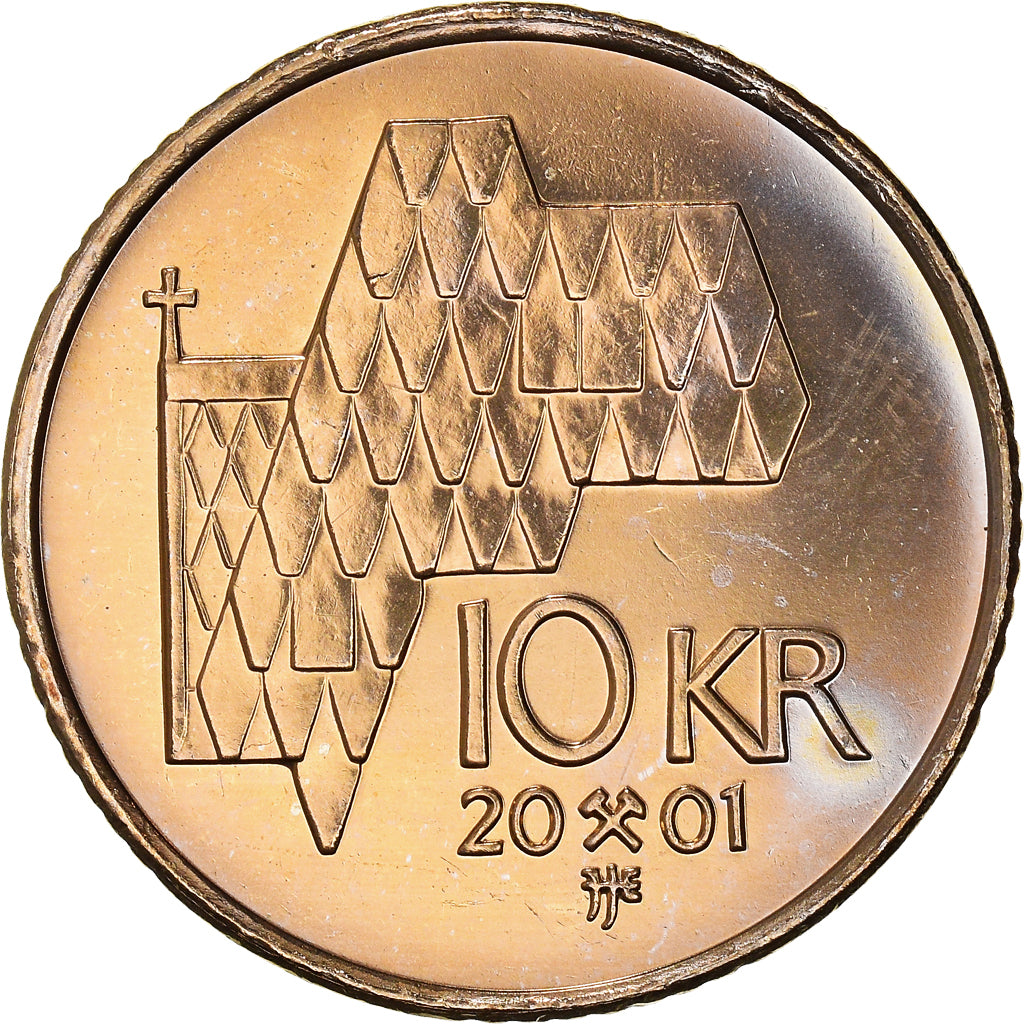 Coin, Norway, Harald V, 10 Kroner, 2001, MS(60-62), Nickel-brass, KM:457