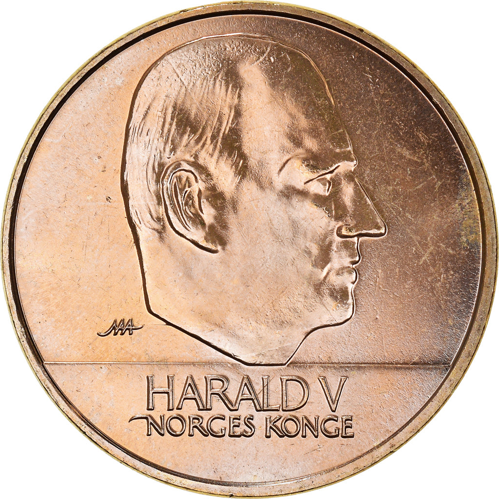 Coin, Norway, Harald V, 20 Kroner, 2001, AU(55-58), Nickel-brass, KM:453