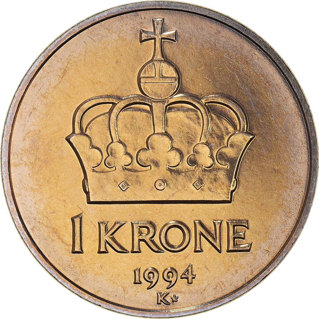Coin, Norway, Harald V, Krone, 1994, MS(60-62), Copper-nickel, KM:436
