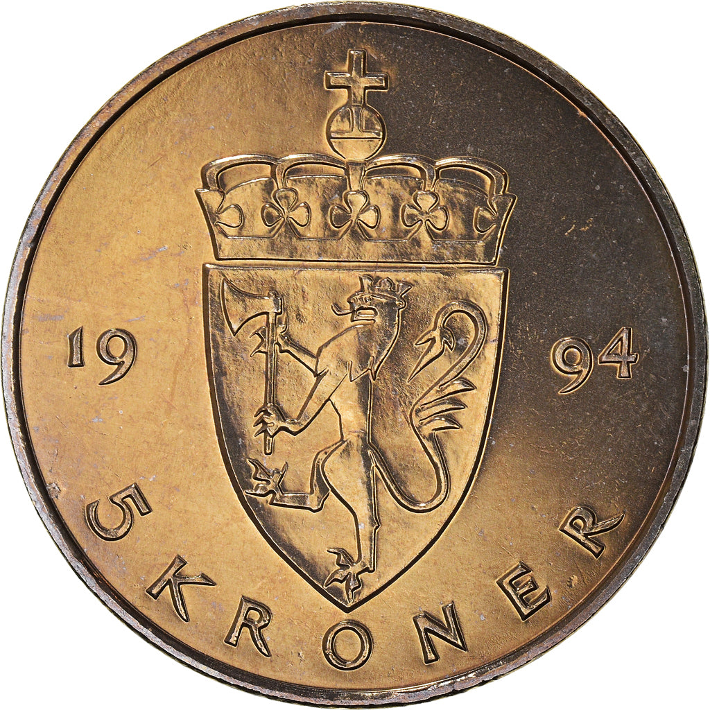Monnaie, Norvège, Harald V, 5 Kroner, 1994, SUP, Cupro-nickel, KM:437