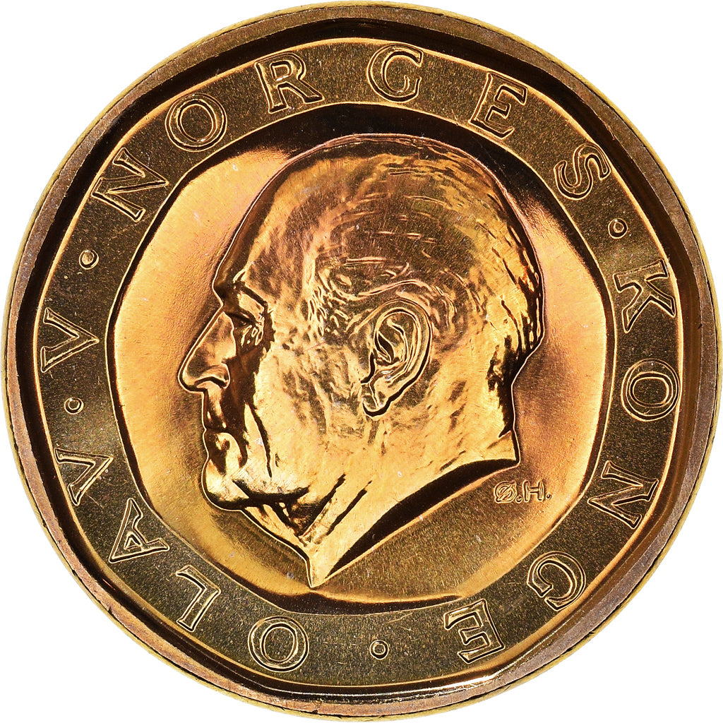 Coin, Norway, Olav V, 10 Kroner, 1991, MS(65-70), Nickel-brass, KM:427
