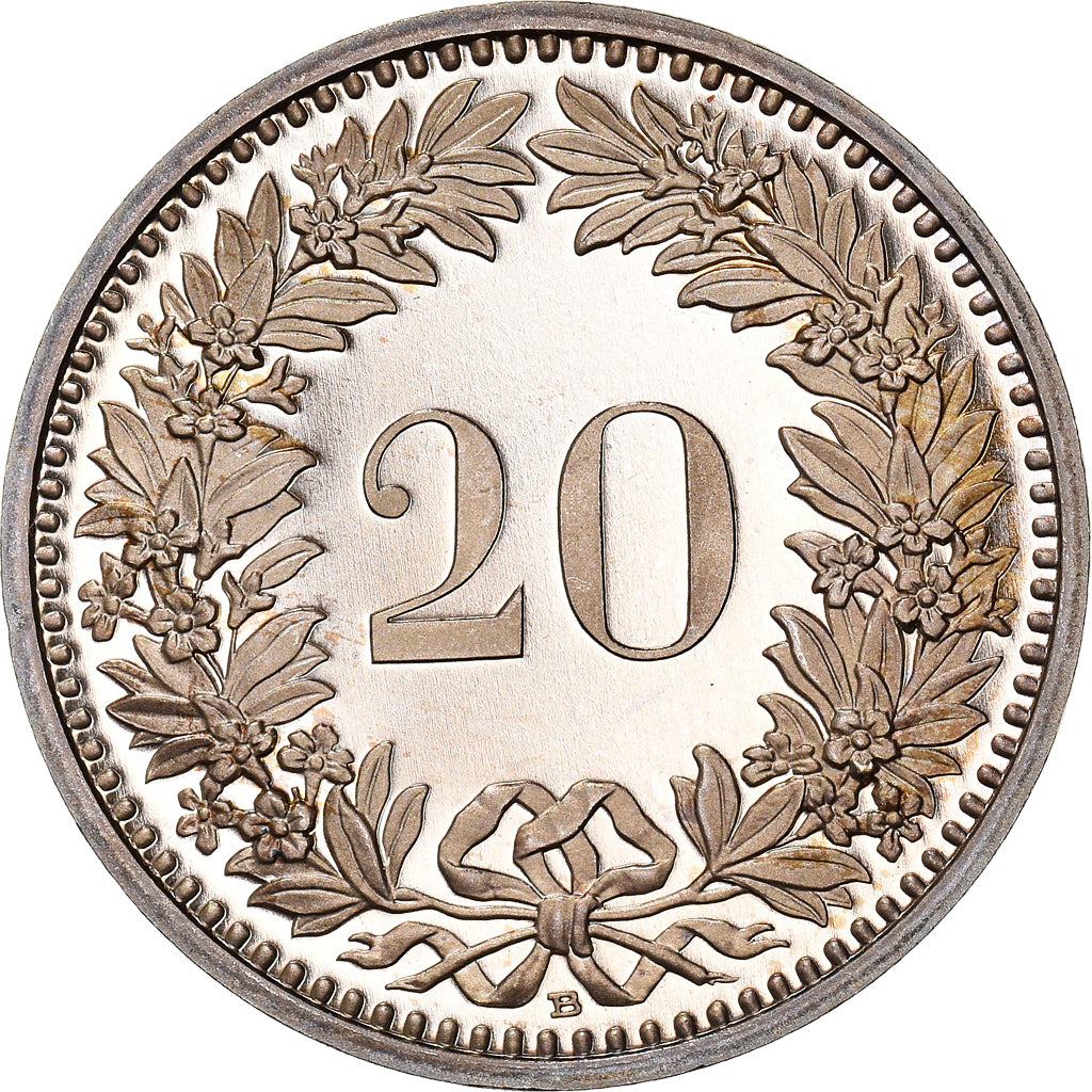 Coin, Switzerland, 20 Rappen, 2001, Bern, Proof / BE, MS(65-70), Copper-nickel