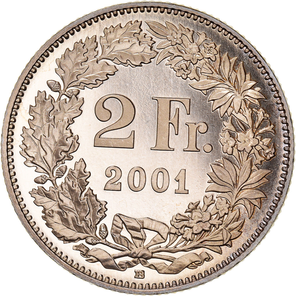 Coin, Switzerland, 2 Francs, 2001, Bern, Proof / BE, MS(65-70), Copper-nickel