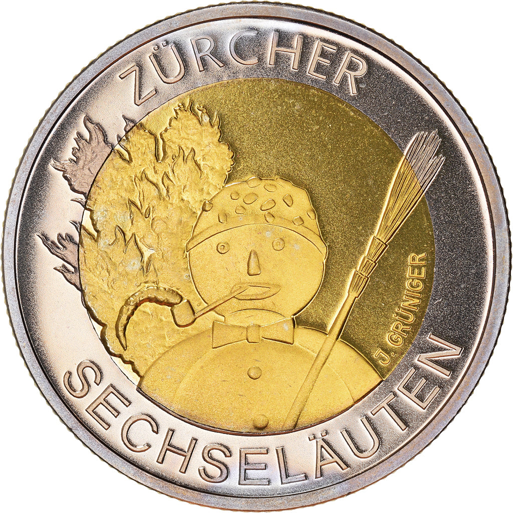 Coin, Switzerland, 5 Francs, 2001, Bern, Proof / BE, MS(60-62), Bi-Metallic
