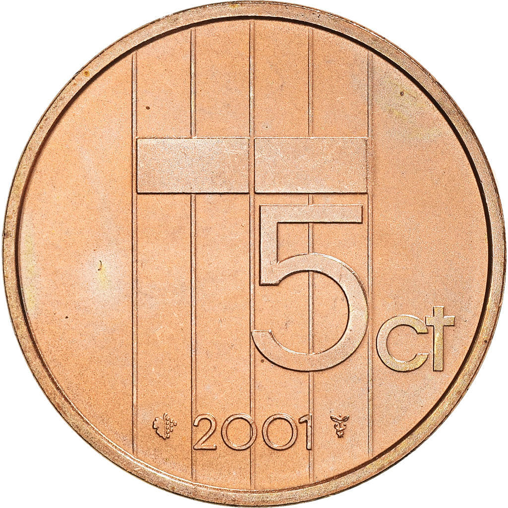 Coin, Netherlands, Beatrix, 5 Cents, 2001, Utrecht, MS(60-62), Bronze, KM:202