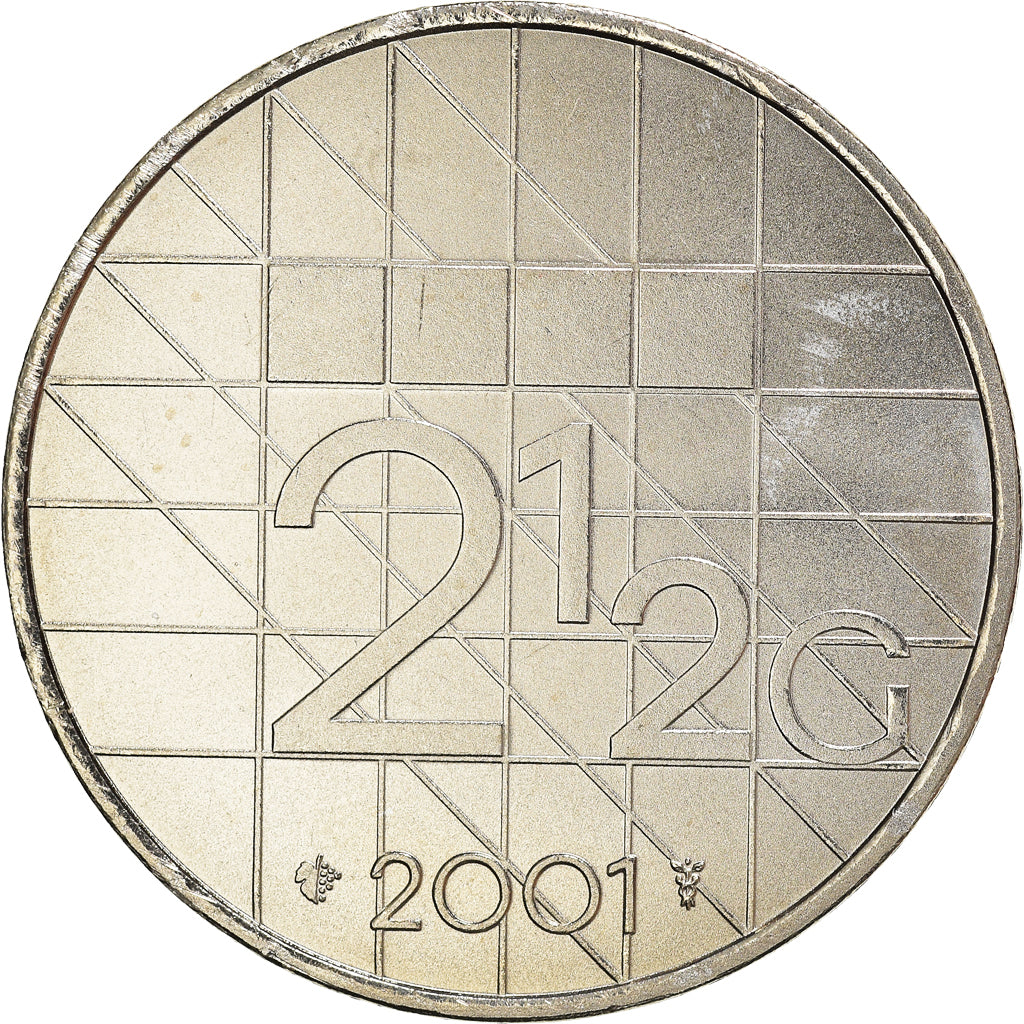 Coin, Netherlands, Beatrix, 2-1/2 Gulden, 2001, Utrecht, MS(63), Nickel, KM:206