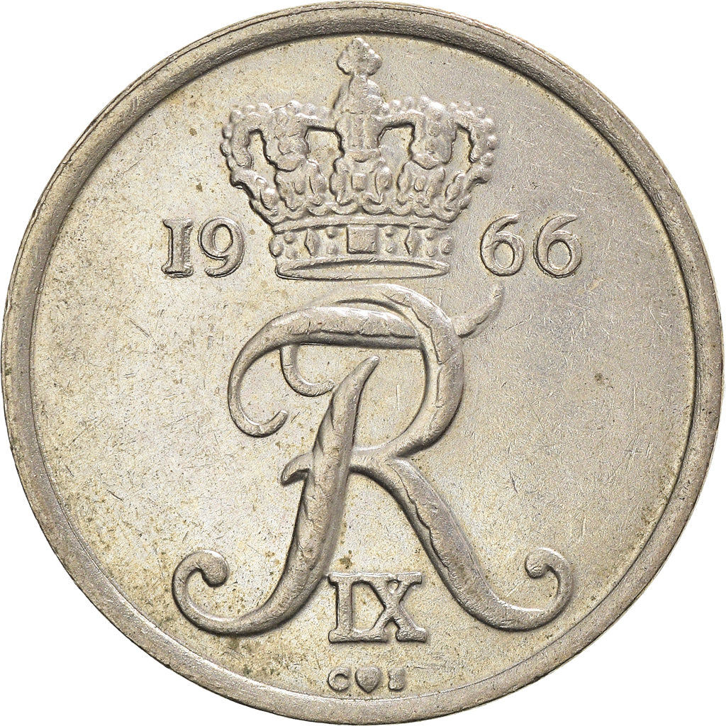 Munten, Denemarken, Frederik IX, 25 Öre, 1966, Copenhagen, ZF, Cupro-nikkel