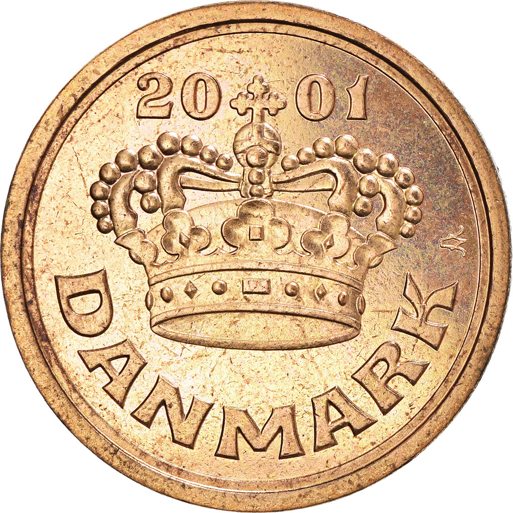 Coin, Denmark, Margrethe II, 50 Öre, 2001, Brondby, AU(50-53), Bronze, KM:866.2