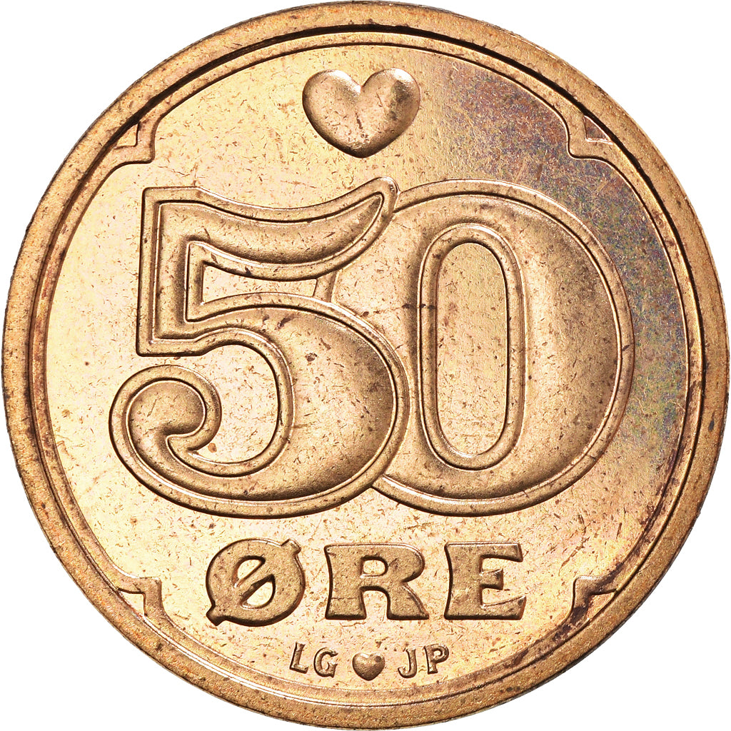 Coin, Denmark, Margrethe II, 50 Öre, 2001, Brondby, AU(50-53), Bronze, KM:866.2