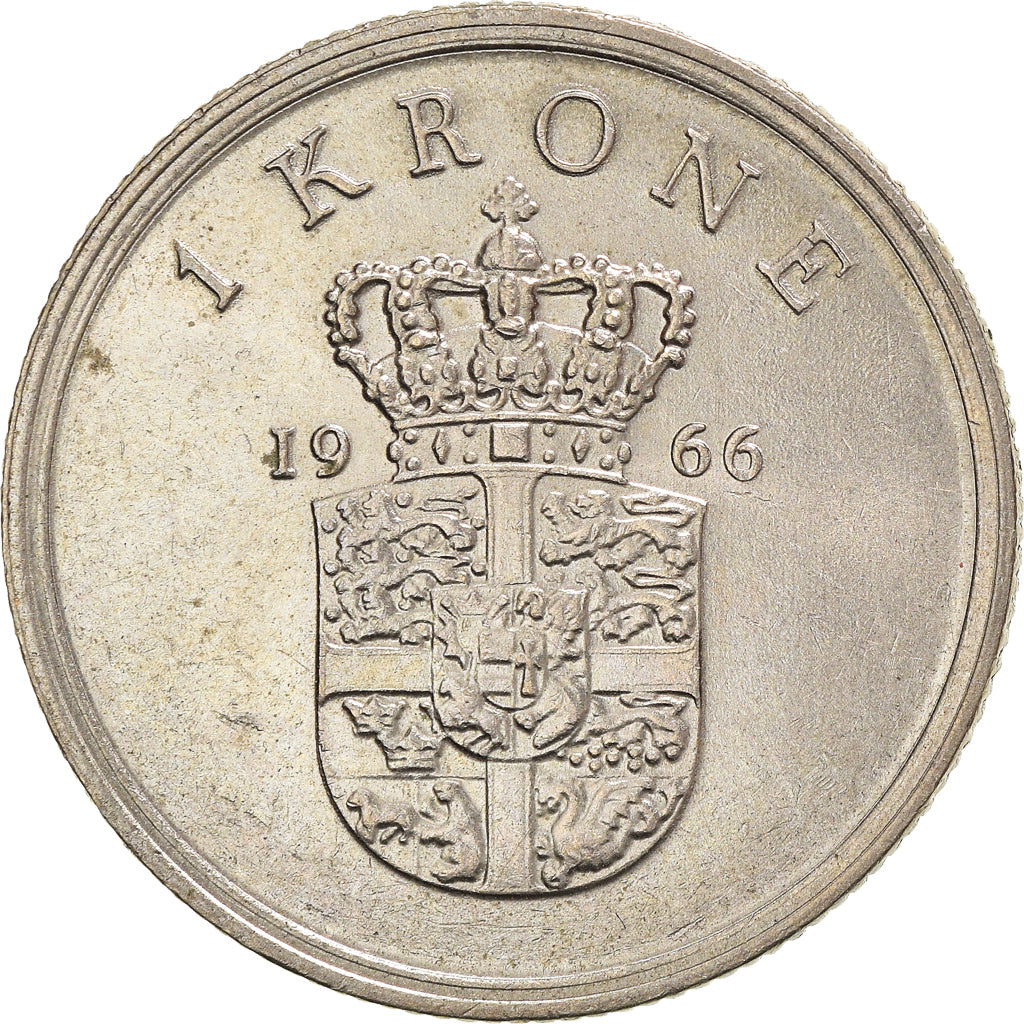 Coin, Denmark, Frederik IX, Krone, 1966, Copenhagen, AU(55-58), Copper-nickel