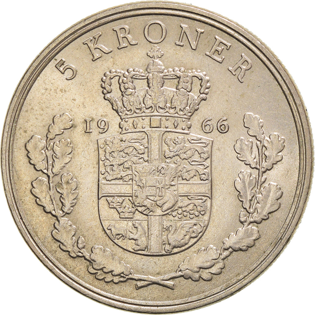 Coin, Denmark, Frederik IX, 5 Kroner, 1966, Copenhagen, AU(50-53)
