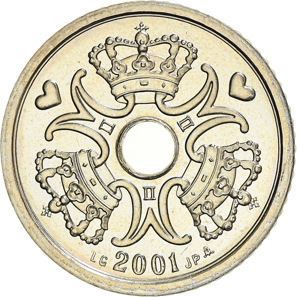 Coin, Denmark, Margrethe II, Krone, 2001, Copenhagen, MS(63), Copper-nickel