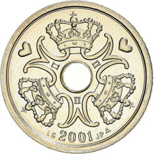Coin, Denmark, Margrethe II, Krone, 2001, Copenhagen, MS(63), Copper-nickel