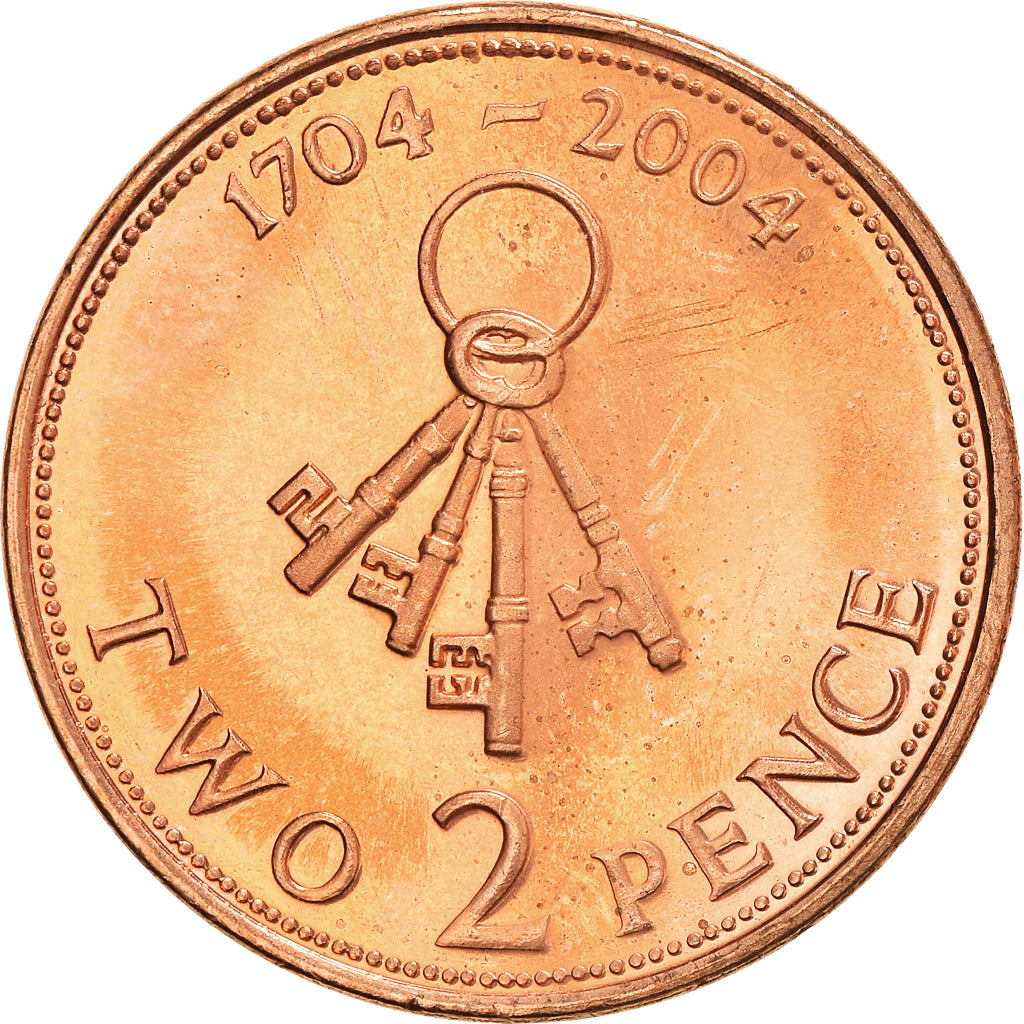 Coin, Gibraltar, Elizabeth II, 2 Pence, 2004, AU(55-58), Copper Plated Steel
